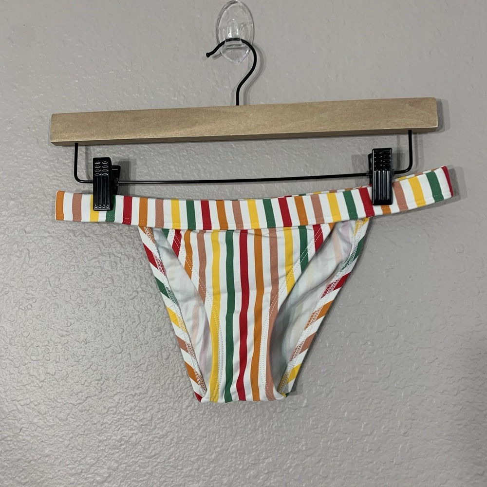 BCBGMAXAZRIA Women's Multicolor Striped Cheeky Bikini Bottom Size Small Beach‎